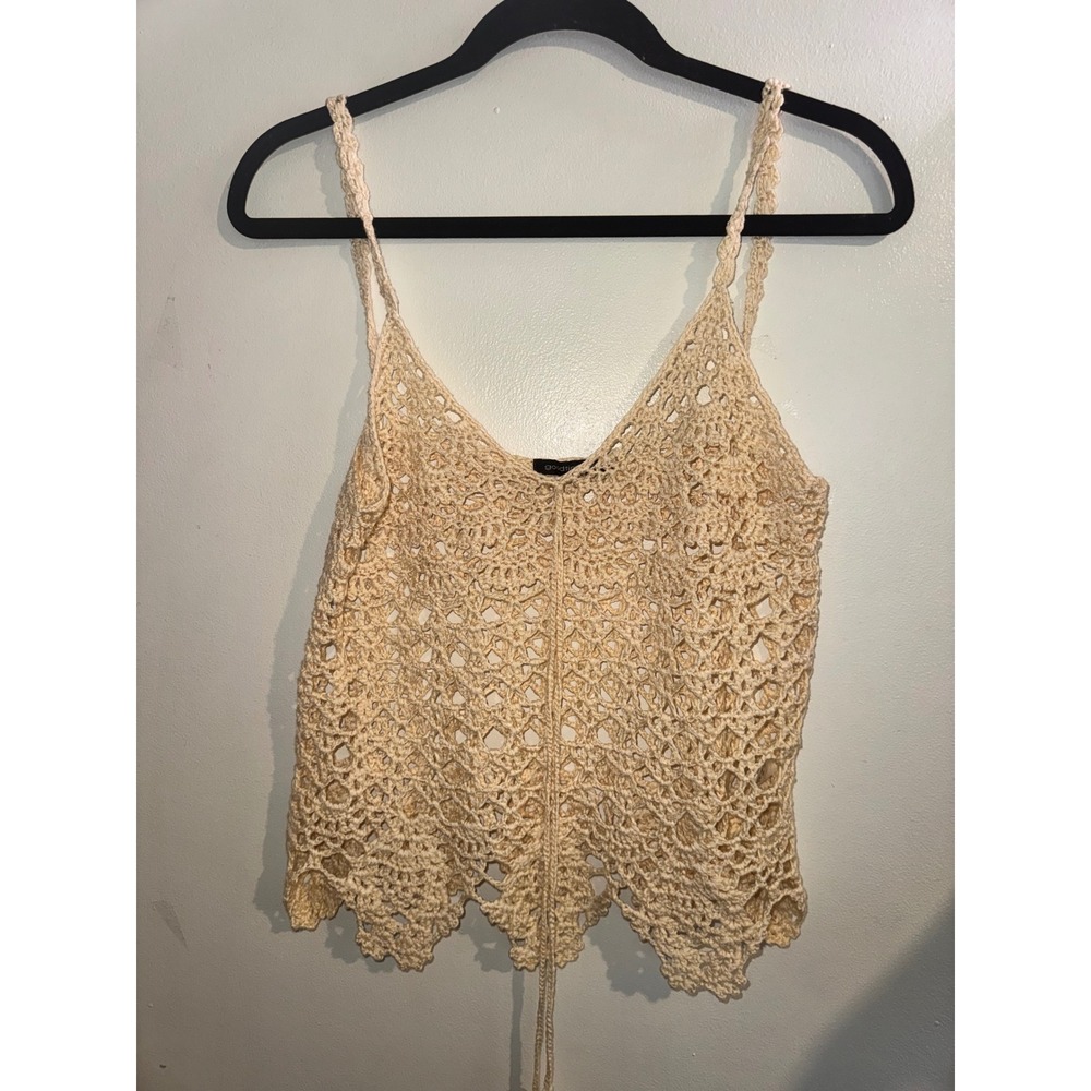 Goodtime USA Crochet Camisole Top Cream Boho Tassel Festival Tank Large